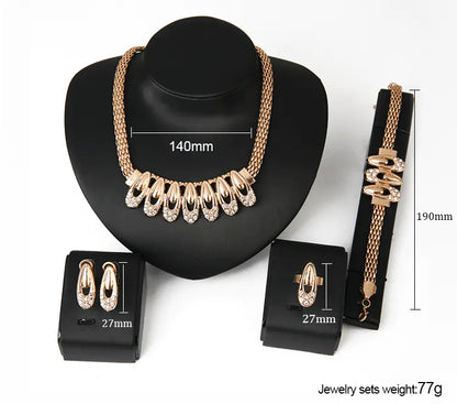 4-Piece Fashion Jewelry Set: 18K Gold Necklace & Earrings