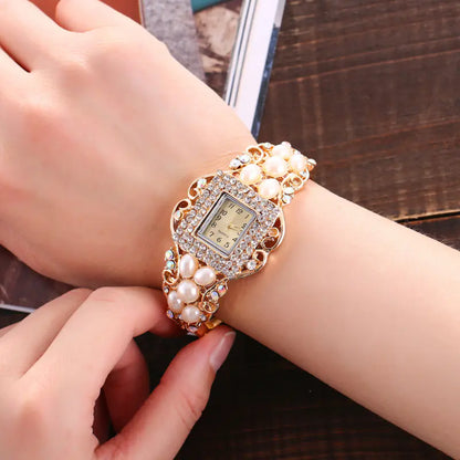 Pearl and Diamond Women's Hollow Bangle Watch