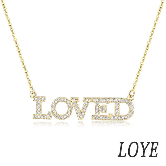 Gold "LOVED" Letter Necklace with Zircon Pendant