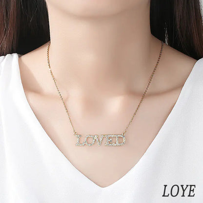 Gold "LOVED" Letter Necklace with Zircon Pendant