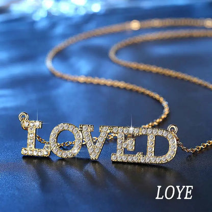 Gold "LOVED" Letter Necklace with Zircon Pendant