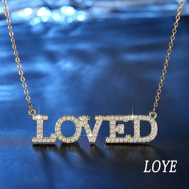 Gold "LOVED" Letter Necklace with Zircon Pendant