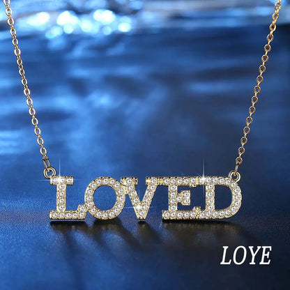 Gold "LOVED" Letter Necklace with Zircon Pendant